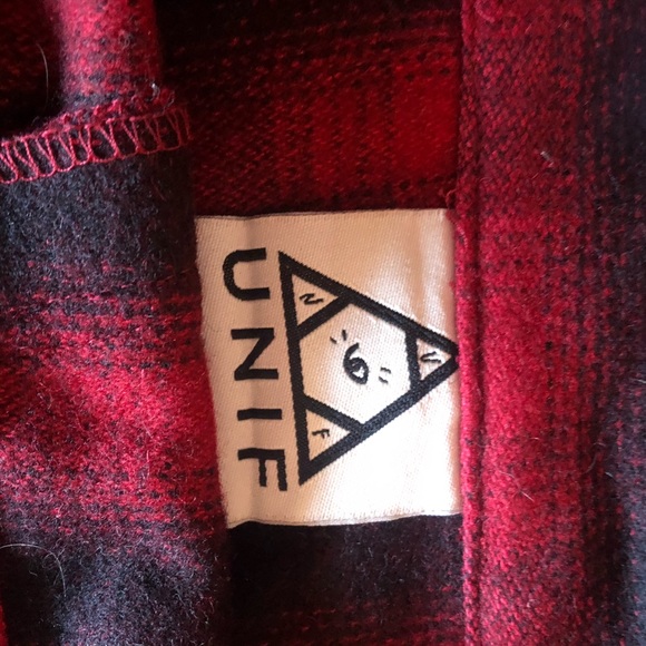 UNIF Brixton Red Plaid Wool Blend Jumper Dress With Large Zip Pocket - Picture 5 of 7